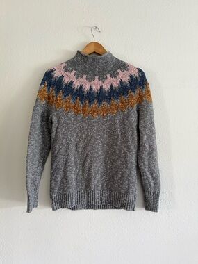 L.L. Bean Gray Knit Sweater with Pink and Navy Accents